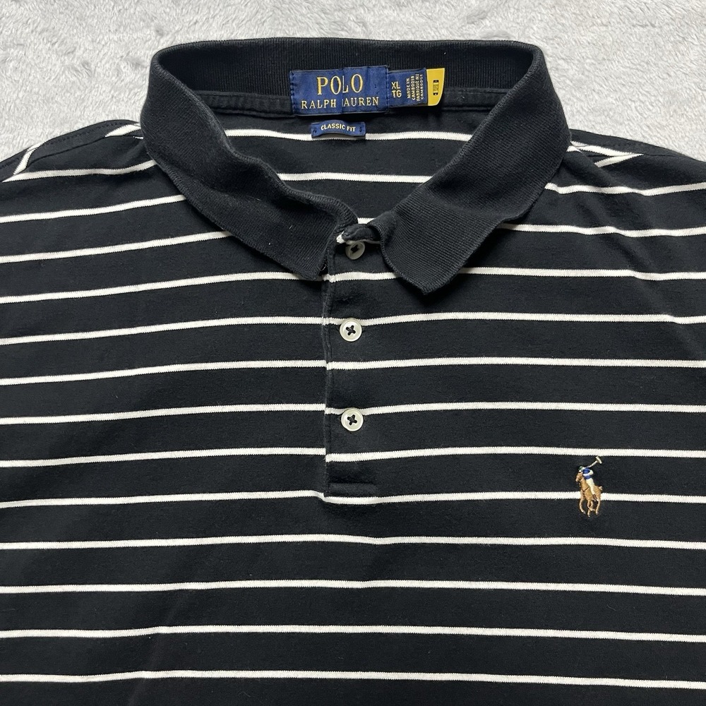Polo Ralph Lauren Shirt Mens XL Classic Fit Black Striped Cotton Flesh Pony